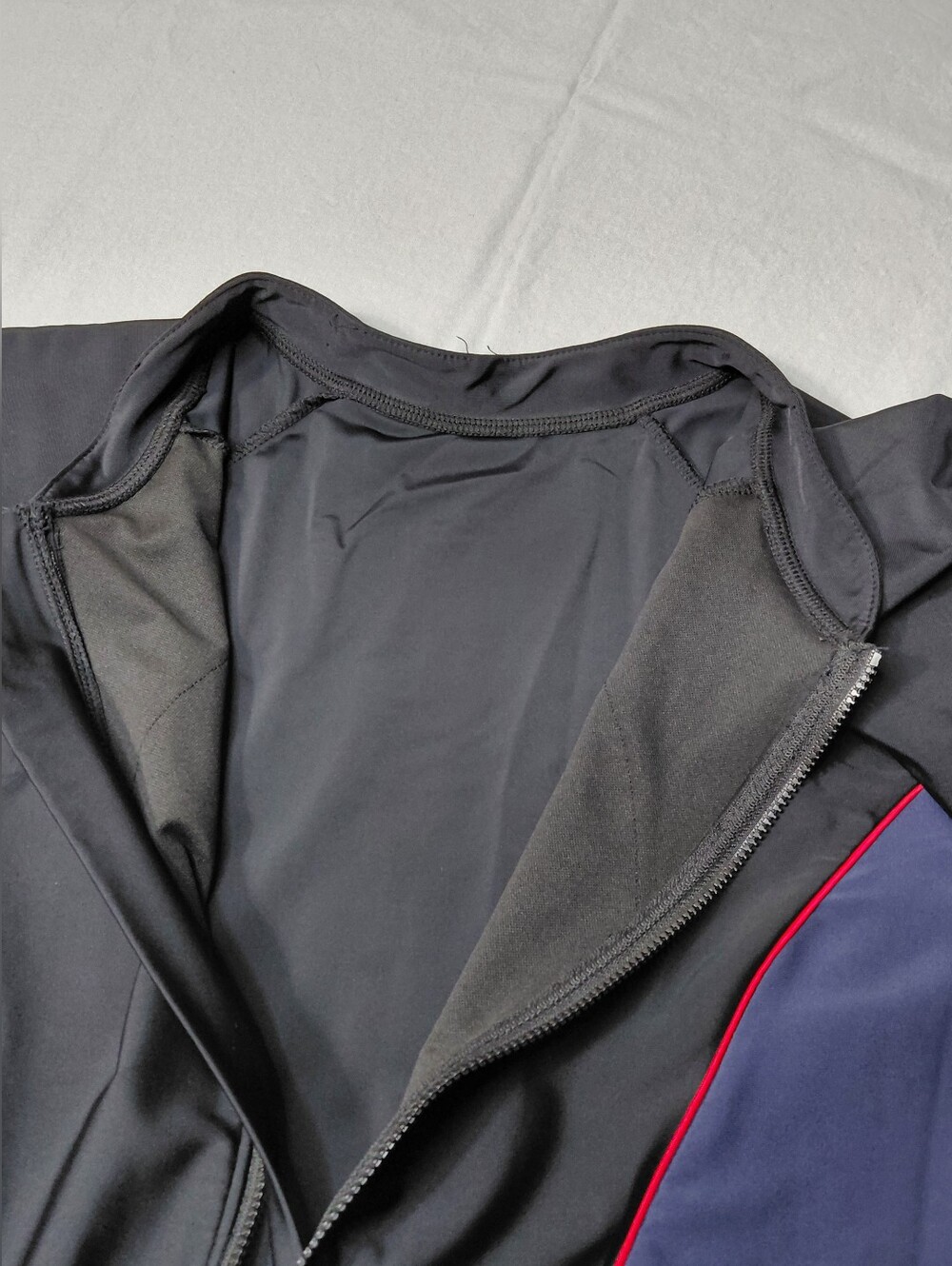 Long-Sleeve One-Piece Swim Suit with Navy Side Panels and Pink Piping - Picture 9 of 16